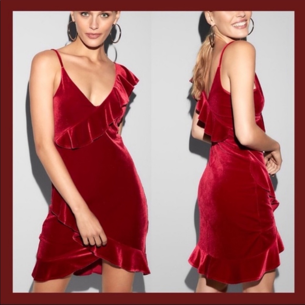 NWT red velvet one shoulder dress